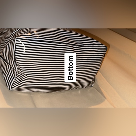 Victoria's Secret Black & White Striped Tote with Pink Handles - Picture 3 of 3